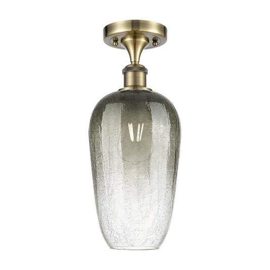 Innovations Brookhaven Flute 7in 1-Light Semi-Flush | Industrial Antique Brass and Slate Glass | Hallway & Entryway | Model 516-1C-AB-G484-7SL