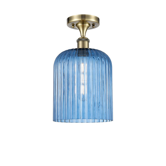 Innovations Bridal Veil 5in 1-Light Semi-Flush | Art Nouveau Antique Brass and Princess Blue Glass | Hallway & Bathroom | Model 516-1C-AB-G559-8BL