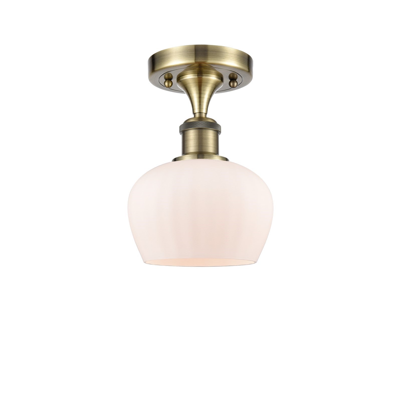 Innovations Fenton 7in 1-Light Semi-Flush | Industrial Antique Brass and Matte White Glass | Hallway & Entryway | Model 516-1C-AB-G91