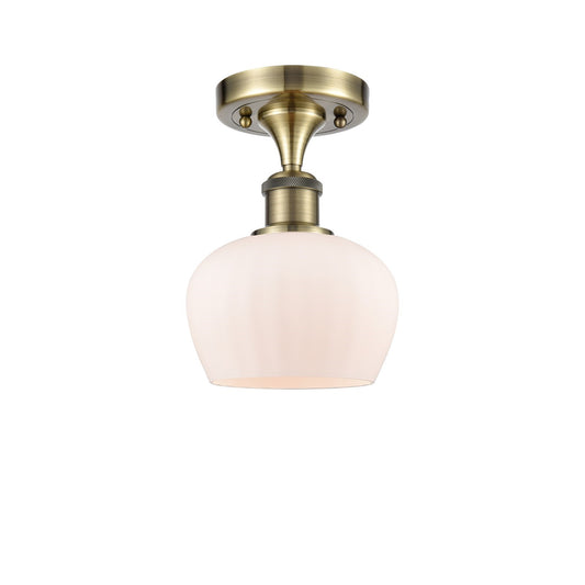 Innovations Fenton 7in 1-Light Semi-Flush | Industrial Antique Brass and Matte White Glass | Hallway & Entryway | Model 516-1C-AB-G91