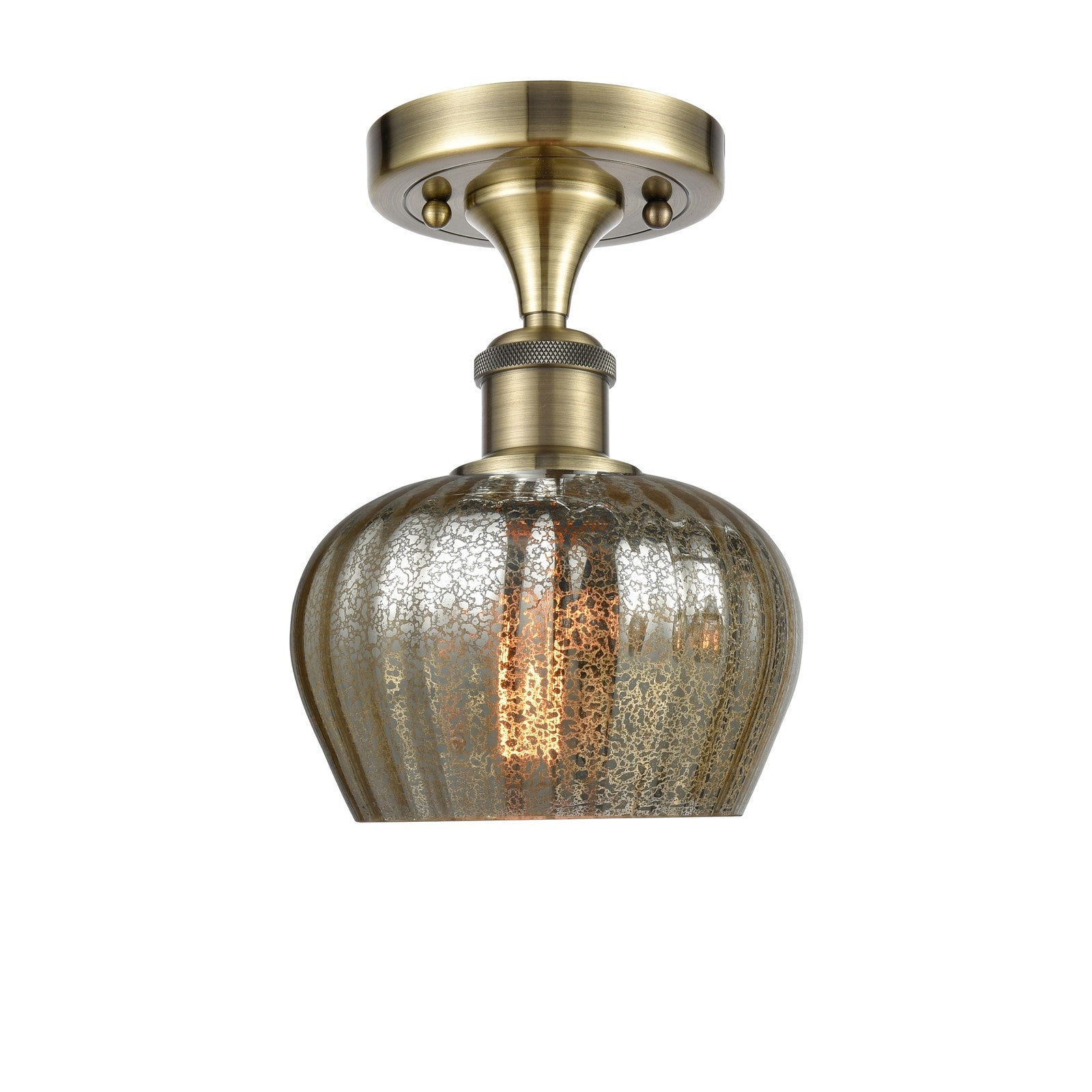 Innovations Fenton 6.5in 1-Light Semi-Flush Mount | Industrial Antique Brass and Mercury Ribbed Glass | Entryway & Hallway | Model 516-1C-AB-G96