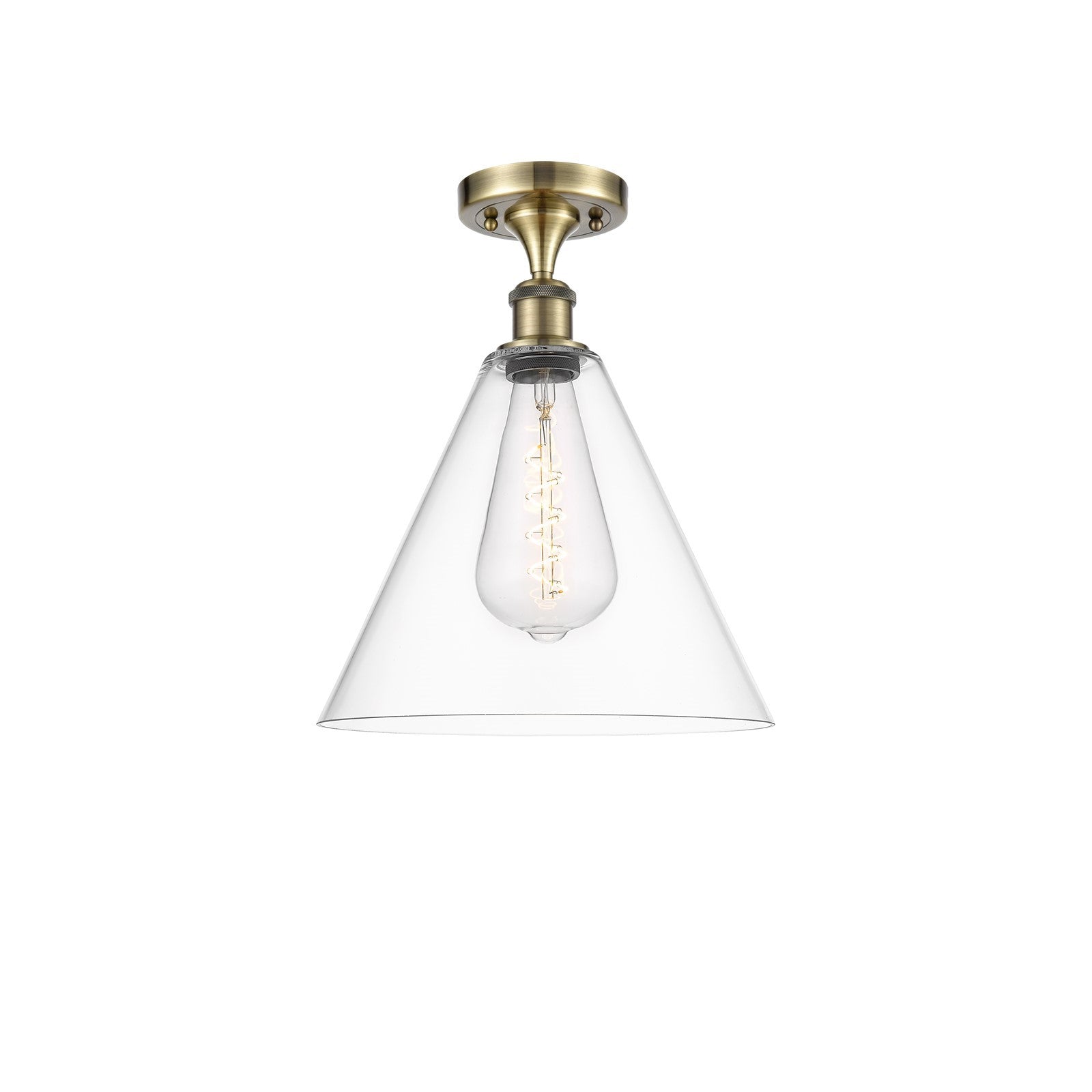 Innovations Berkshire 12in 1-Light Semi-Flush Mount | Industrial Antique Brass and Clear Glass | Hallway & Bedroom | Model 516-1C-AB-GBC-122