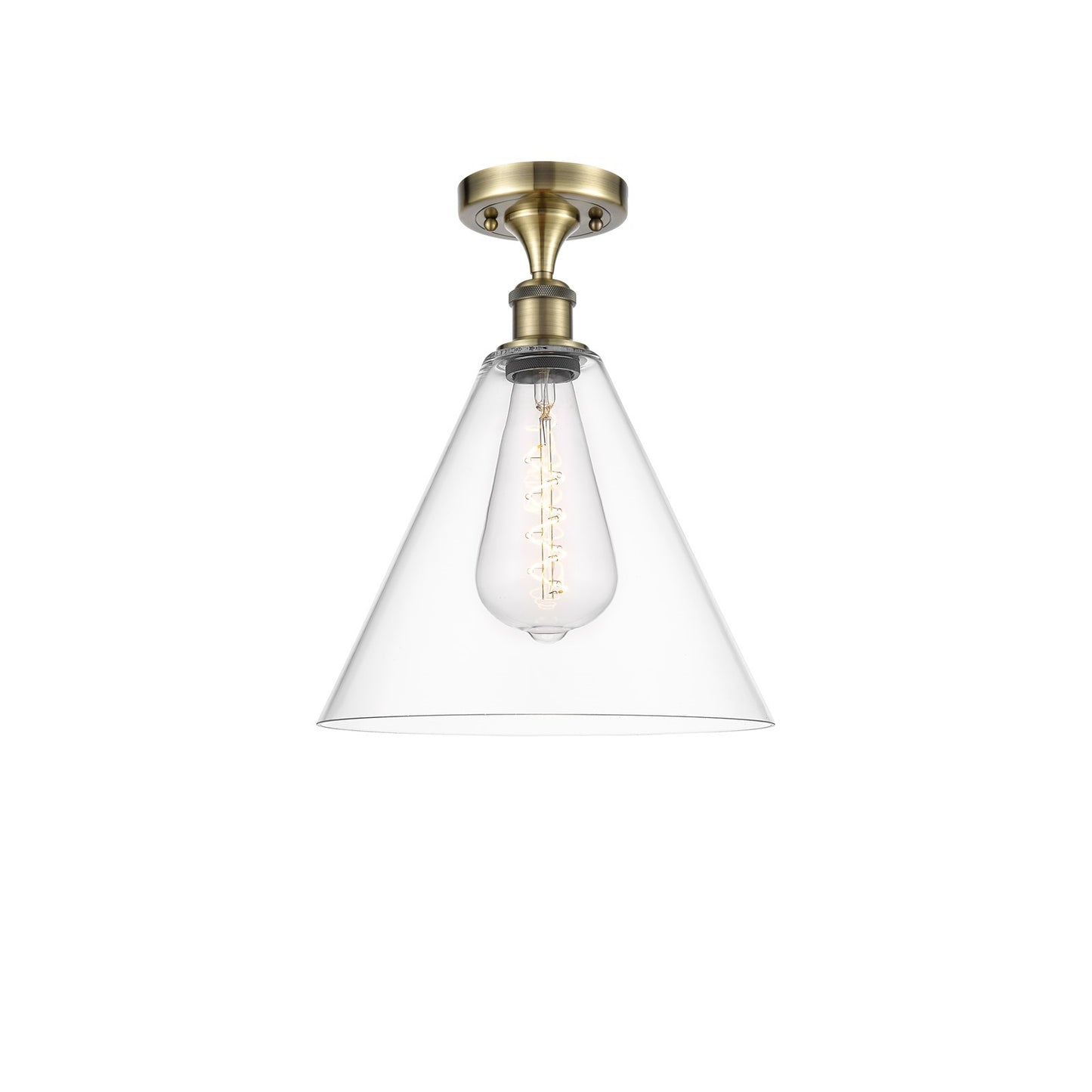 Innovations Berkshire 12in 1-Light Semi-Flush Mount | Industrial Antique Brass and Clear Glass | Hallway & Bedroom | Model 516-1C-AB-GBC-122-LED