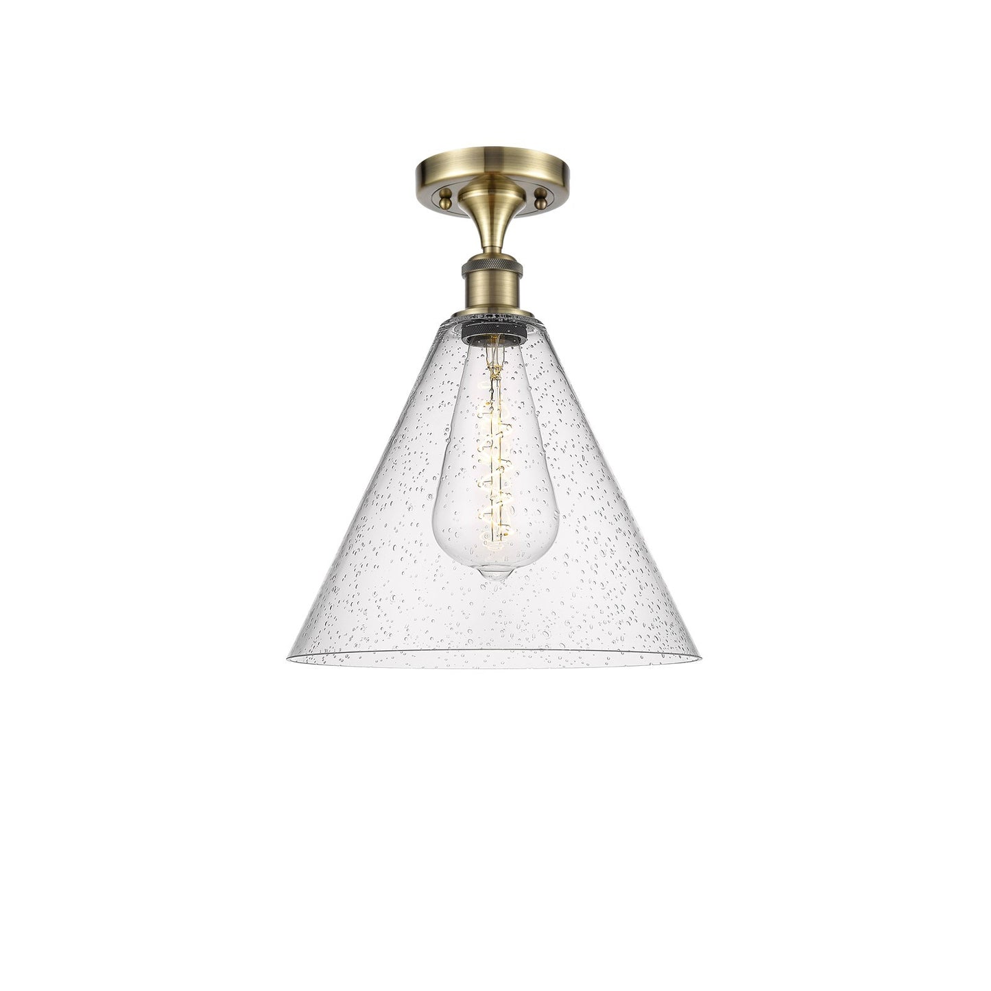 Innovations Lighting Berkshire 12in 1-Light Semi-Flush | Industrial Antique Brass and Seedy Glass | Hallway & Bedroom | Model 516-1C-AB-GBC-124-LED