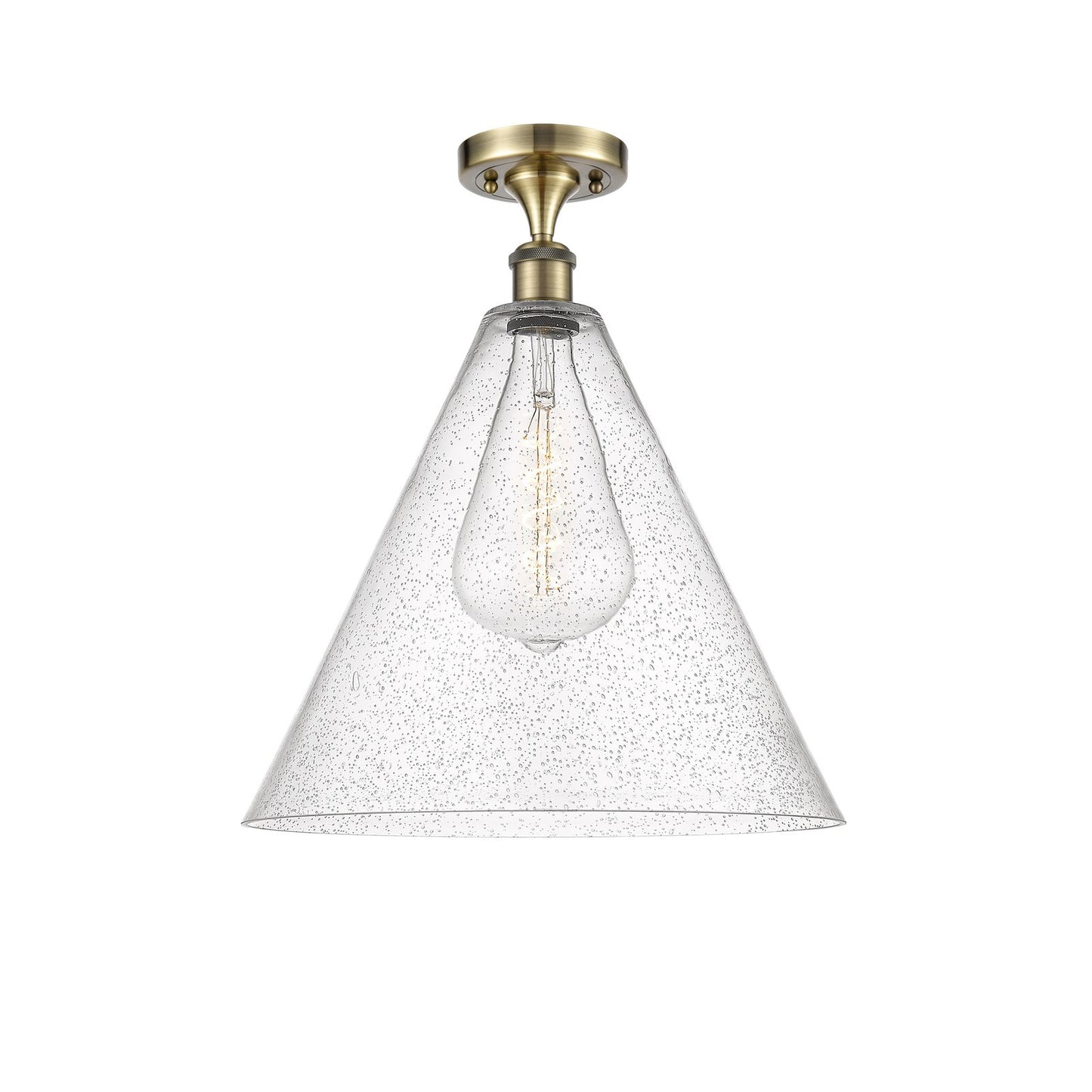 Innovations Lighting Berkshire 16in 1-Light Semi-Flush | Industrial Antique Brass and Seedy Glass | Hallway & Bedroom | Model 516-1C-AB-GBC-164