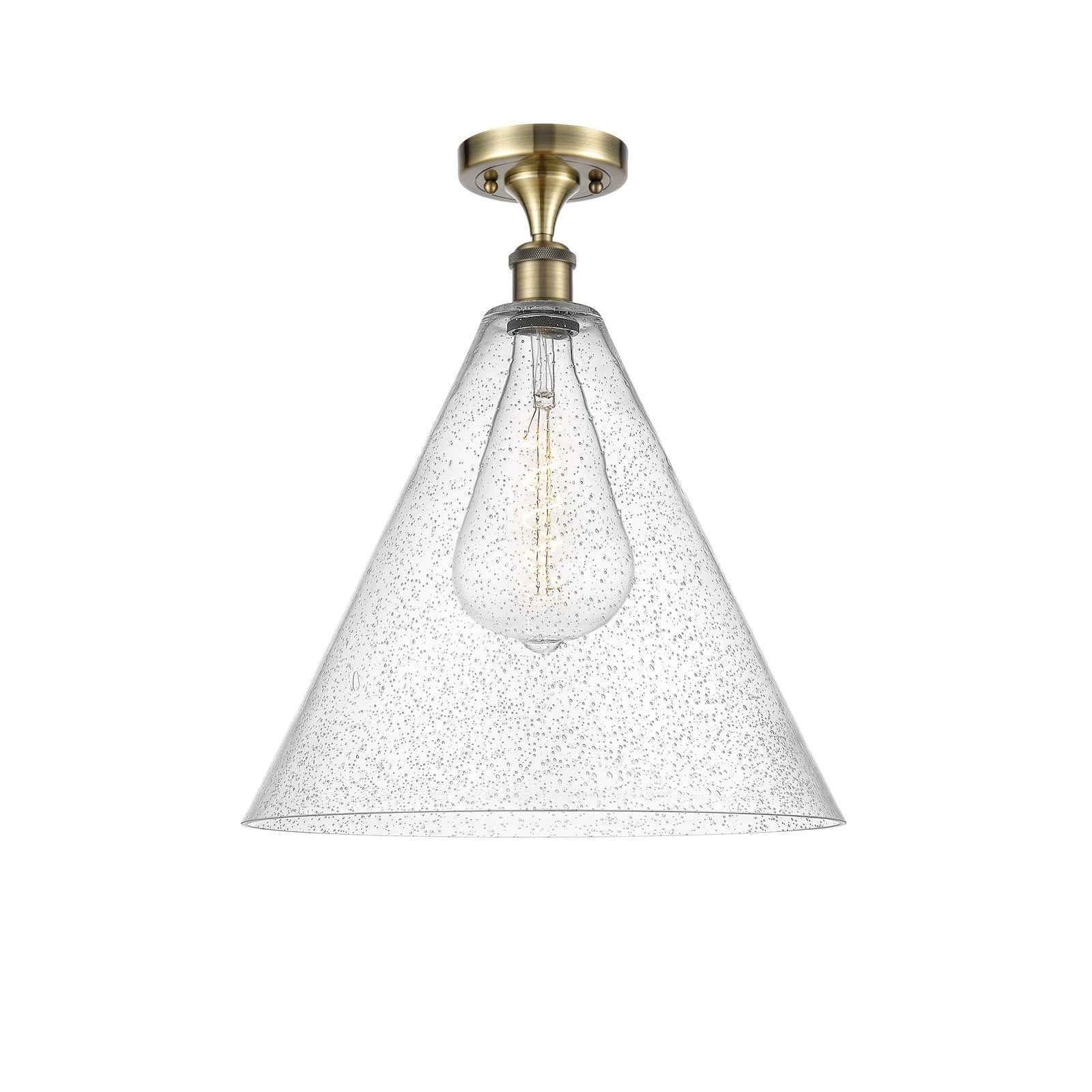 Innovations Lighting Berkshire 16in 1-Light Semi-Flush | Industrial Antique Brass and Seedy Glass | Hallway & Bedroom | Model 516-1C-AB-GBC-164