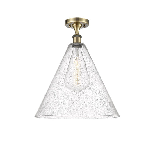 Innovations Lighting Berkshire 16in 1-Light Semi-Flush | Industrial Antique Brass and Seedy Glass | Hallway & Bedroom | Model 516-1C-AB-GBC-164