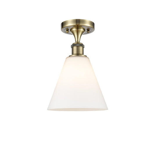 Innovations Lighting Berkshire 8in 1-Light Semi-Flush | Industrial Antique Brass and Matte White Glass | Hallway & Bedroom | Model 516-1C-AB-GBC-81