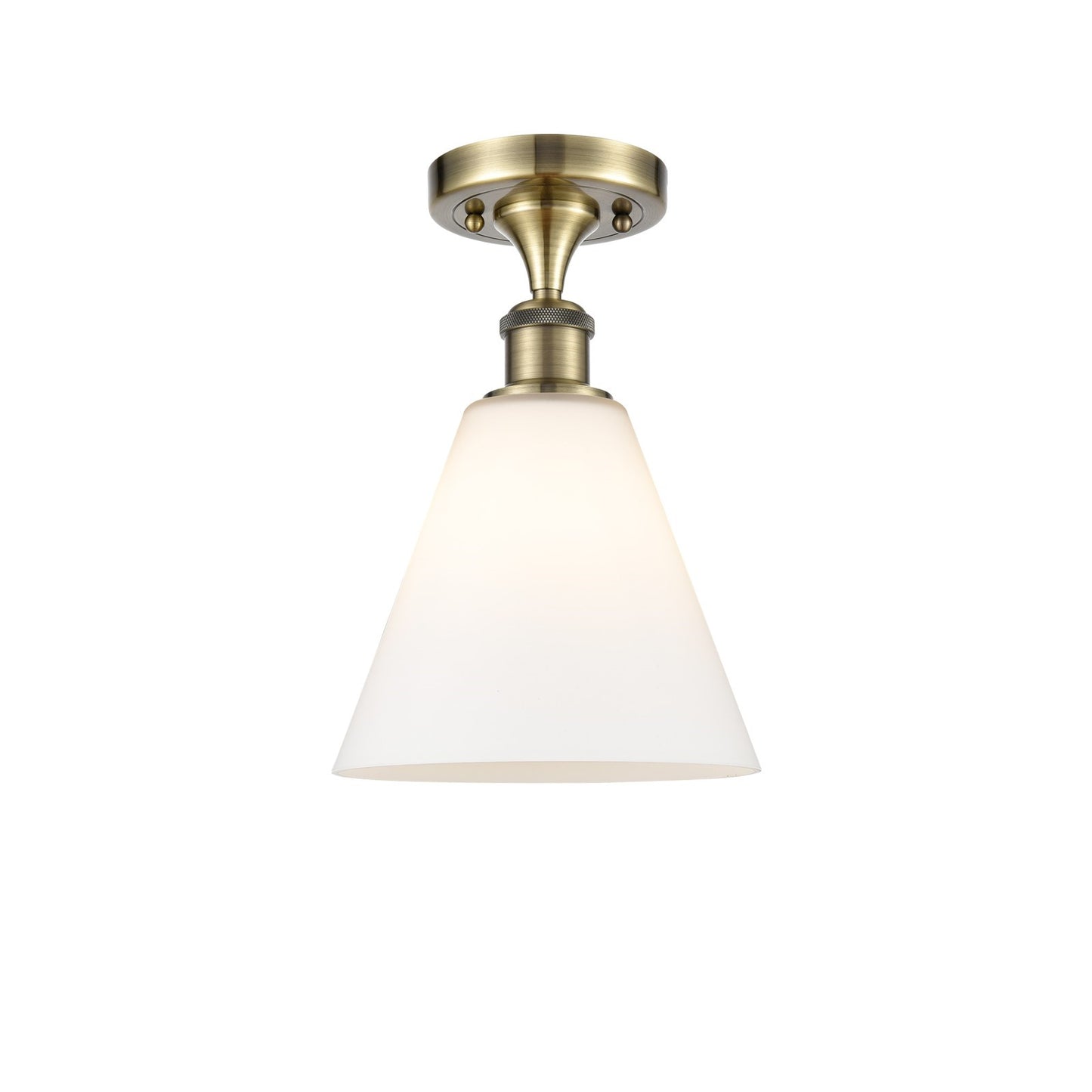 Innovations Berkshire 8in 1-Light Semi-Flush | Industrial Antique Brass and Matte White Glass | Hallway & Entryway | Model 516-1C-AB-GBC-81-LED