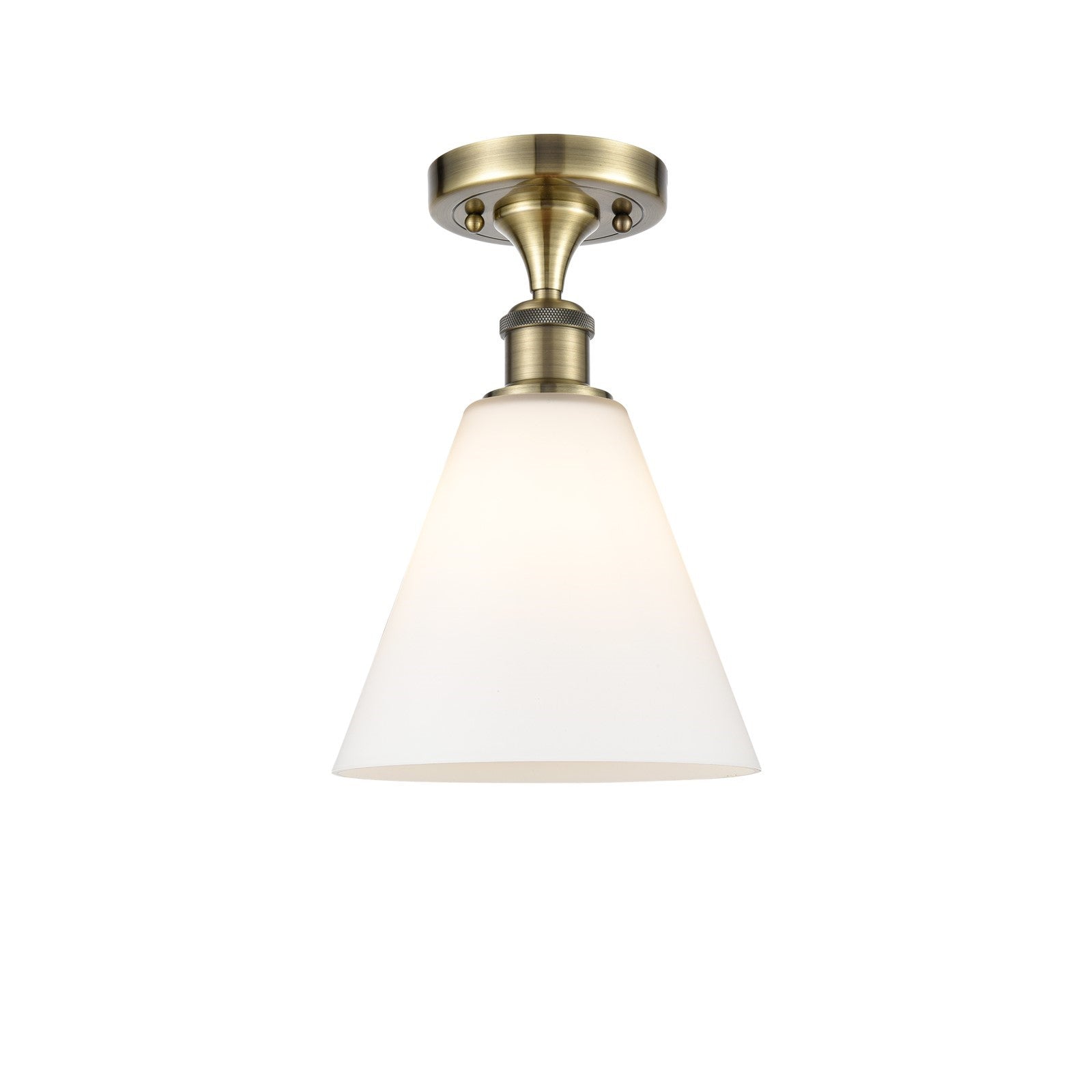 Innovations Berkshire 8in 1-Light Semi-Flush | Industrial Antique Brass and Matte White Glass | Hallway & Entryway | Model 516-1C-AB-GBC-81-LED