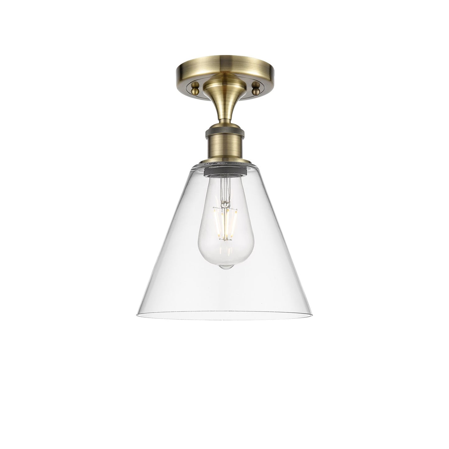Innovations Berkshire 8in 1-Light Semi-Flush | Industrial Antique Brass and Clear Glass | Hallway & Entryway | Model 516-1C-AB-GBC-82-LED