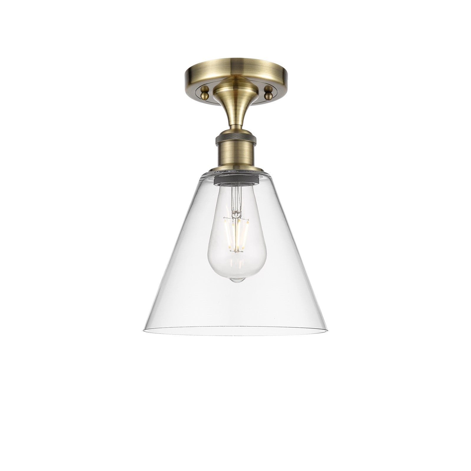 Innovations Berkshire 8in 1-Light Semi-Flush | Industrial Antique Brass and Clear Glass | Hallway & Entryway | Model 516-1C-AB-GBC-82-LED