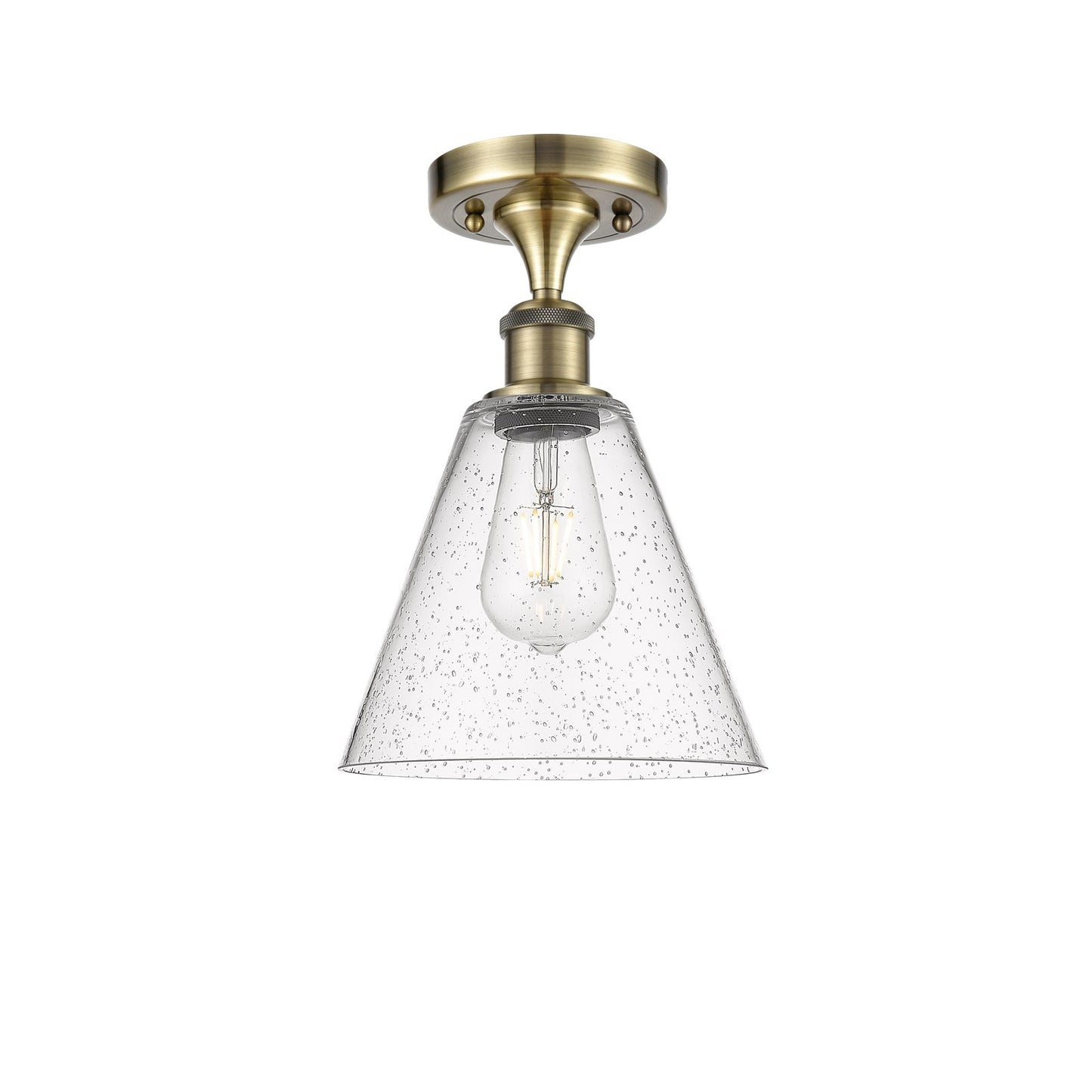 Innovations Berkshire 8in 1-Light Semi-Flush | Industrial Antique Brass and Seedy Glass | Hallway & Entryway | Model 516-1C-AB-GBC-84
