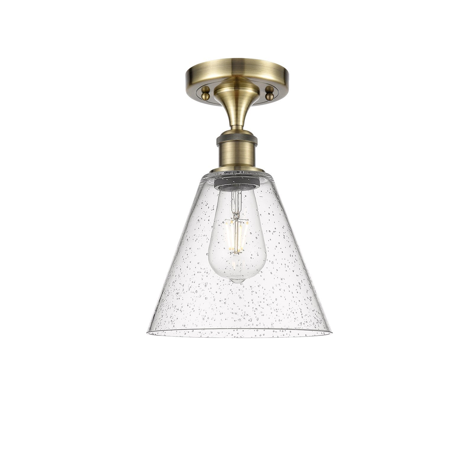 Innovations Berkshire 8in 1-Light Semi-Flush | Industrial Antique Brass and Seedy Glass | Hallway & Entryway | Model 516-1C-AB-GBC-84