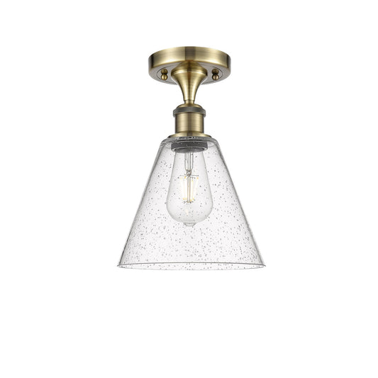 Innovations Berkshire 8in 1-Light Semi-Flush | Industrial Antique Brass and Seedy Glass | Hallway & Entryway | Model 516-1C-AB-GBC-84