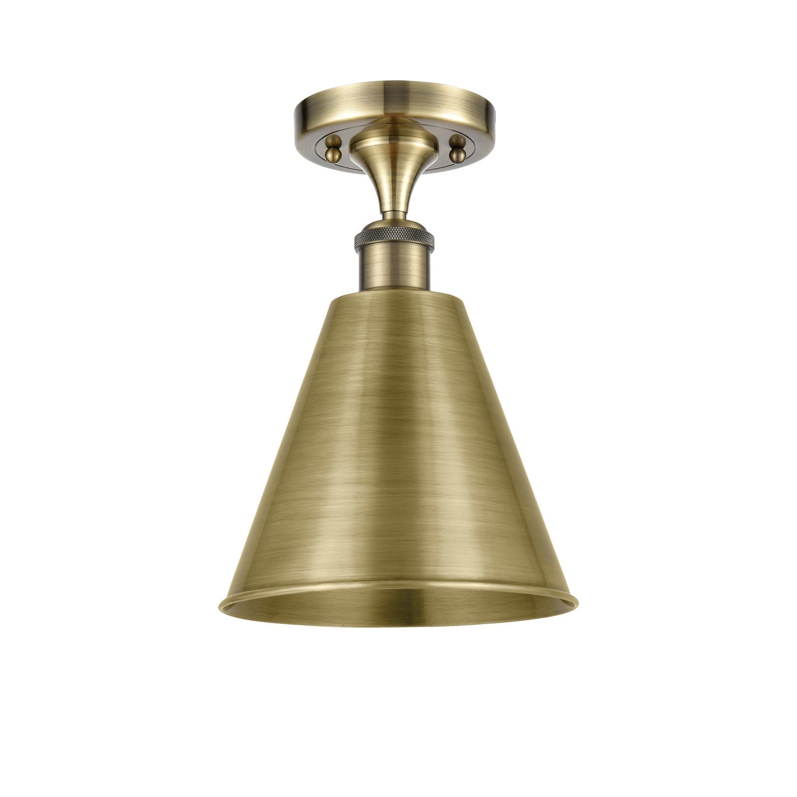 Innovations Berkshire 8in 1-Light Semi-Flush | Industrial Antique Brass and Antique Brass Metal Shade | Hallway | Model 516-1C-AB-MBC-8-AB-LED