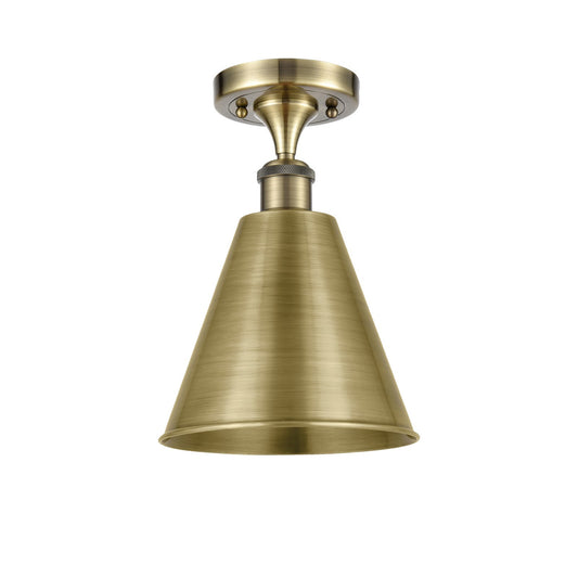 Innovations Berkshire 8in 1-Light Semi-Flush | Industrial Antique Brass and Antique Brass Metal Shade | Hallway | Model 516-1C-AB-MBC-8-AB-LED