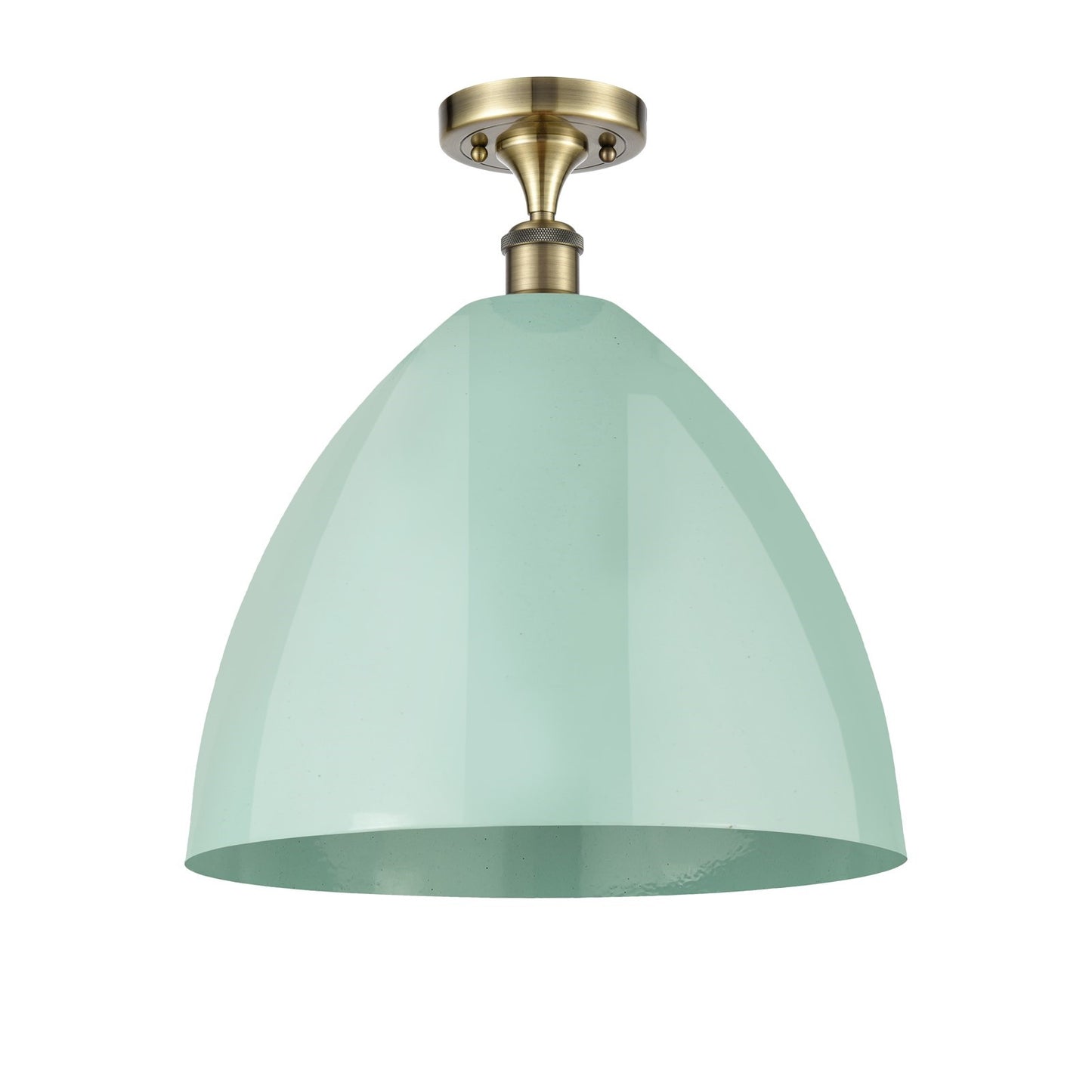 Innovations Plymouth 16in 1-Light Semi-Flush | Industrial Antique Brass and Seafoam Metal Shade | Kitchen & Dining | Model 516-1C-AB-MBD-16-SF-LED