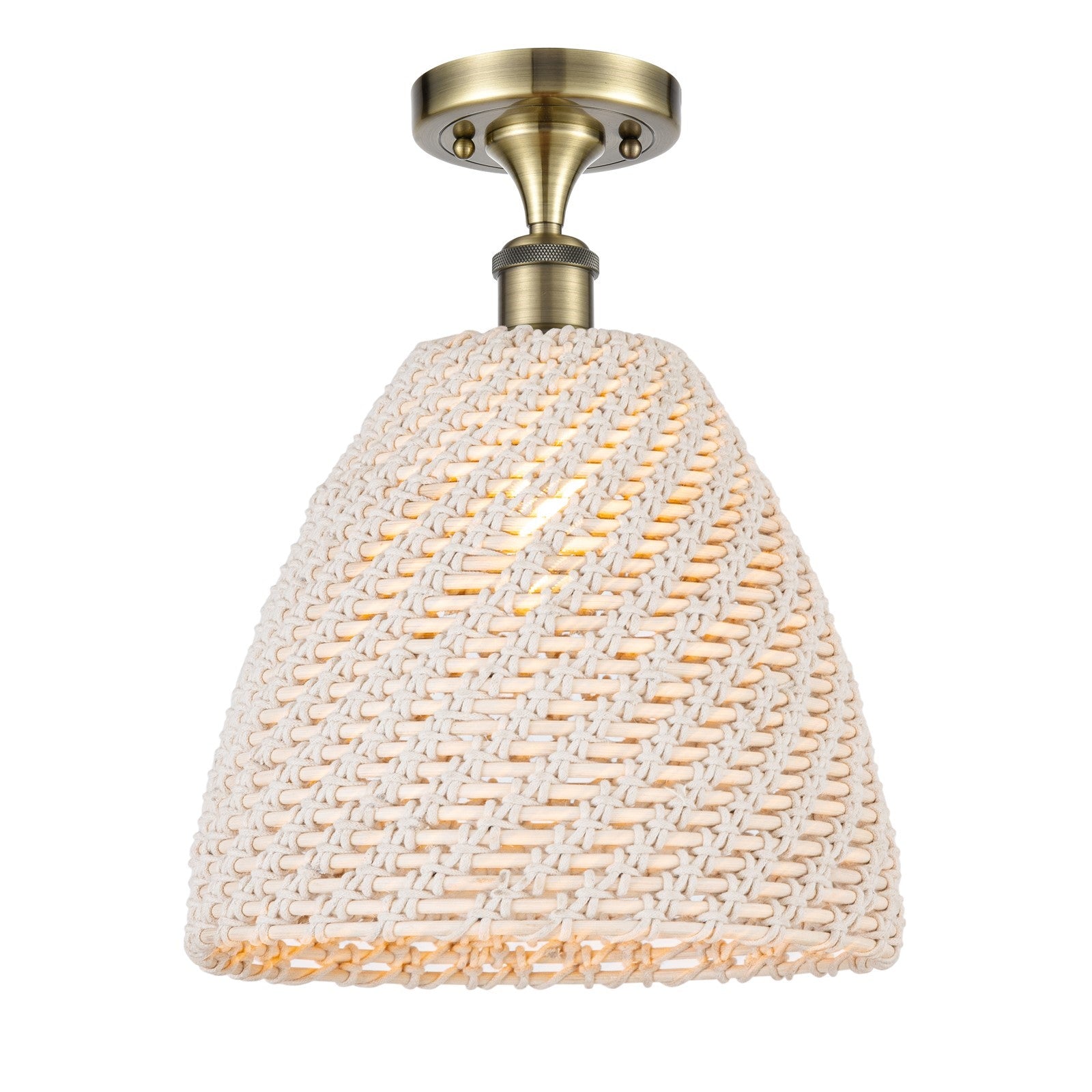 Innovations Bristol Natural 12in 1-Light Semi-Flush | Farmhouse Antique Brass and Natural Fiber Dome | Entryway | Model 516-1C-AB-NBD-12-NAT