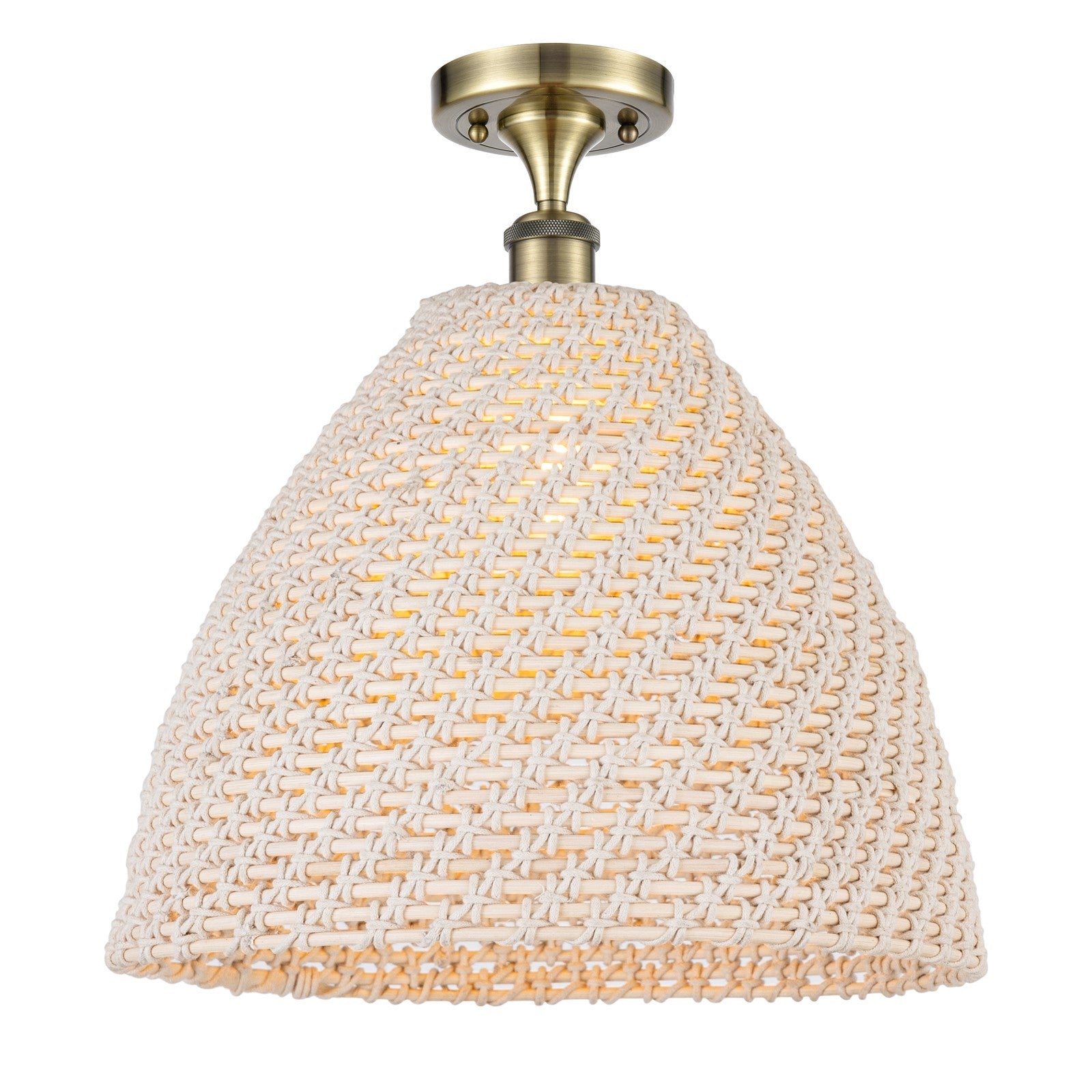 Innovations Bristol Natural 16in 1-Light Semi-Flush | Farmhouse Antique Brass and Natural Fiber Dome | Entryway | Model 516-1C-AB-NBD-16-NAT