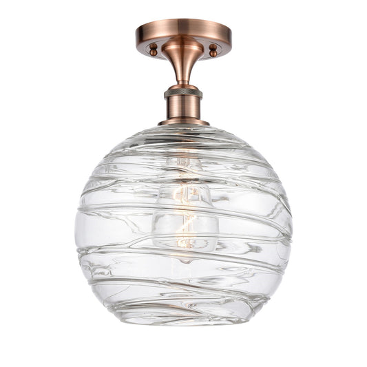 Innovations Athens Deco Swirl 10in 1-Light Semi-Flush | Industrial Antique Copper and Clear Glass | Hallway & Bedroom | Model 516-1C-AC-G1213-10CL
