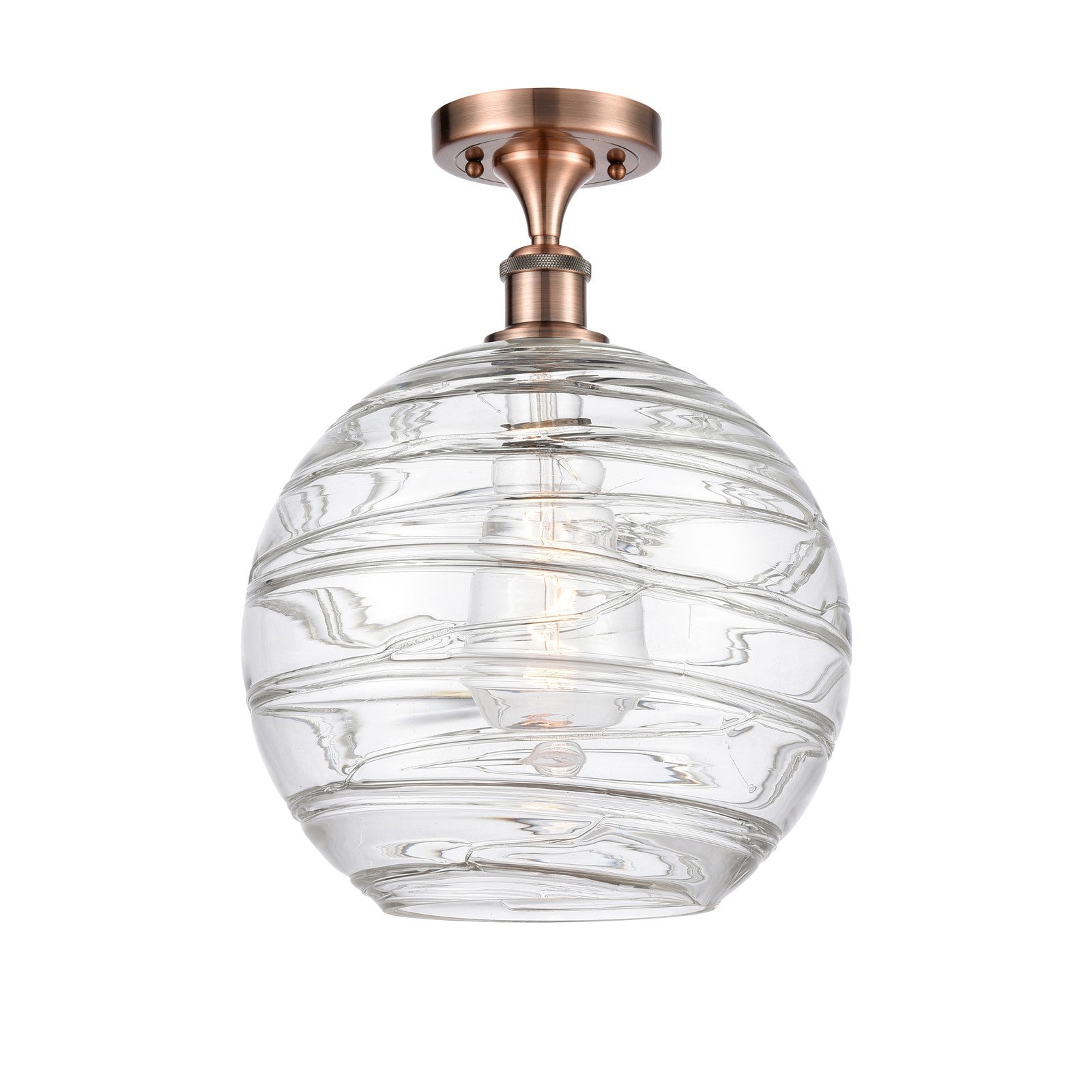 Innovations Athens Deco Swirl 12in 1-Light Semi-Flush | Industrial Antique Copper and Clear Glass | Hallway & Bedroom | Model 516-1C-AC-G1213-12CL