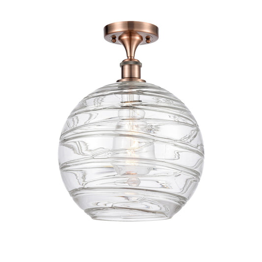 Innovations Athens Deco Swirl 12in 1-Light Semi-Flush | Industrial Antique Copper and Clear Glass | Hallway & Bedroom | Model 516-1C-AC-G1213-12CL