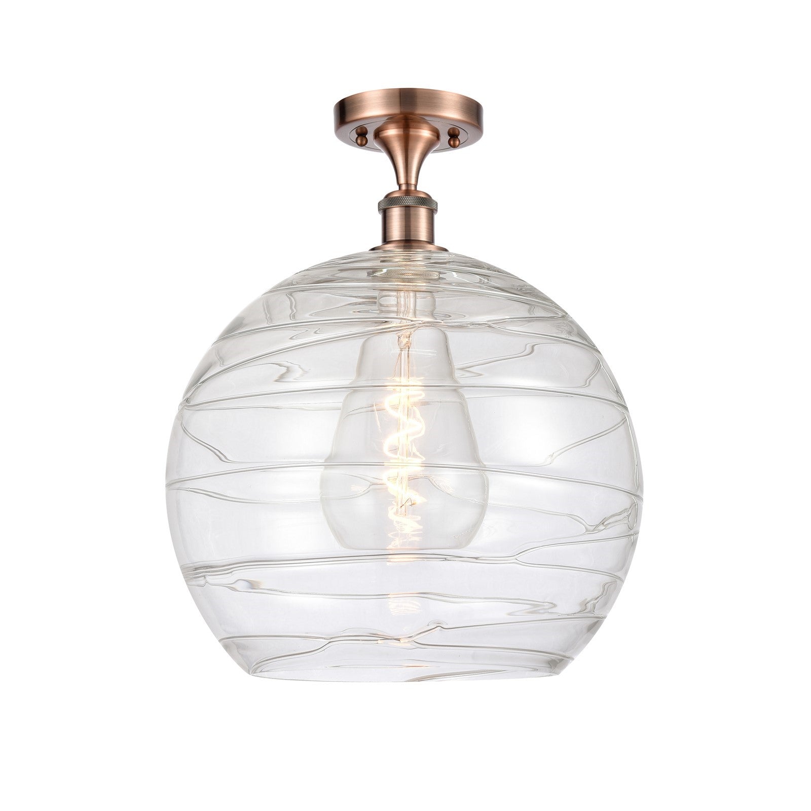 Innovations Athens Deco Swirl 14in 1-Light Semi-Flush | Industrial Antique Copper and Clear Glass | Hallway & Bedroom | Model 516-1C-AC-G1213-14CL