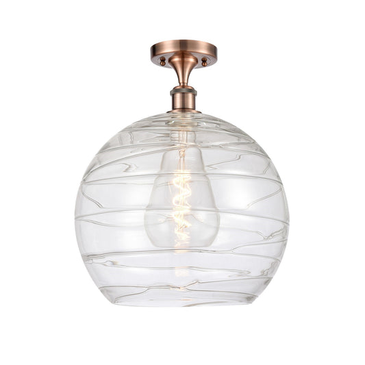 Innovations Athens Deco Swirl 14in 1-Light Semi-Flush | Industrial Antique Copper and Clear Glass | Hallway & Bedroom | Model 516-1C-AC-G1213-14CL