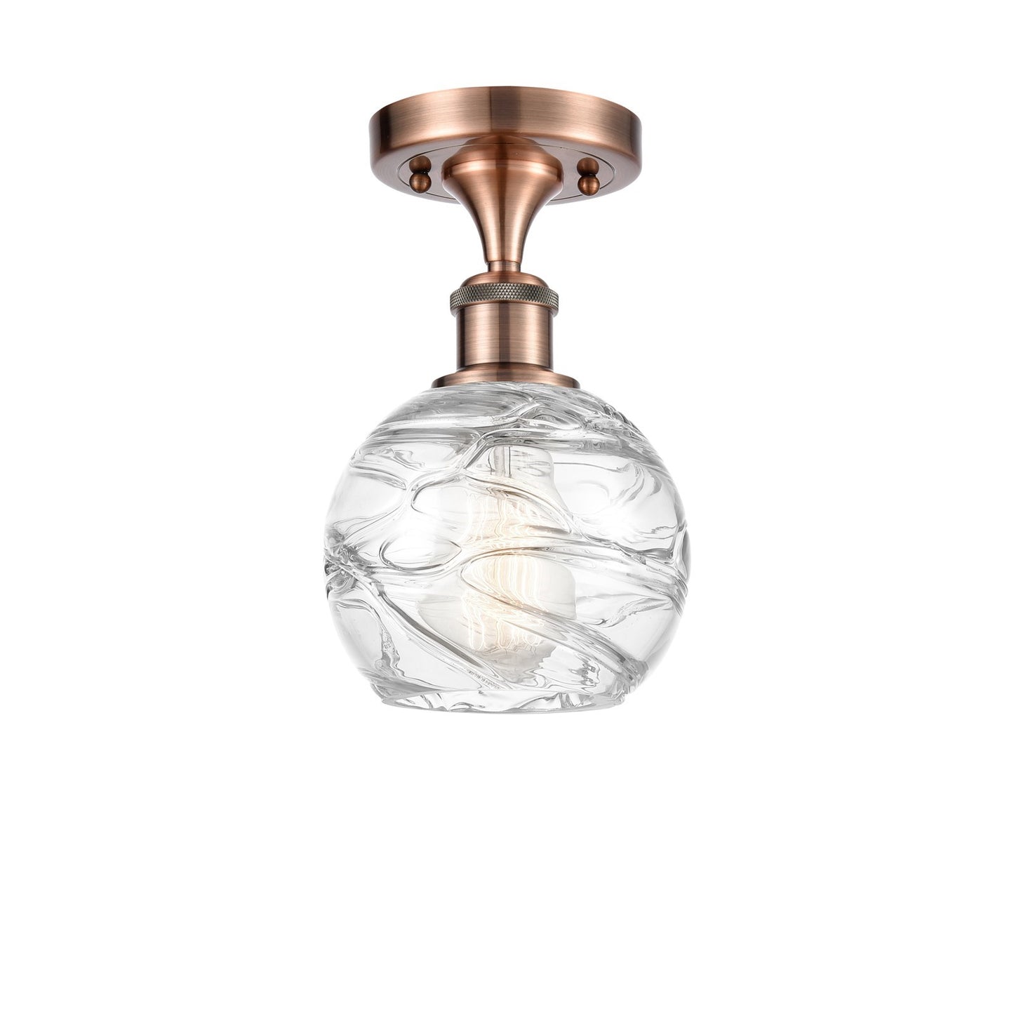 Innovations Athens Deco Swirl 6in 1-Light Semi-Flush | Industrial Antique Copper and Clear Glass | Hallway & Bedroom | Model 516-1C-AC-G1213-6CL