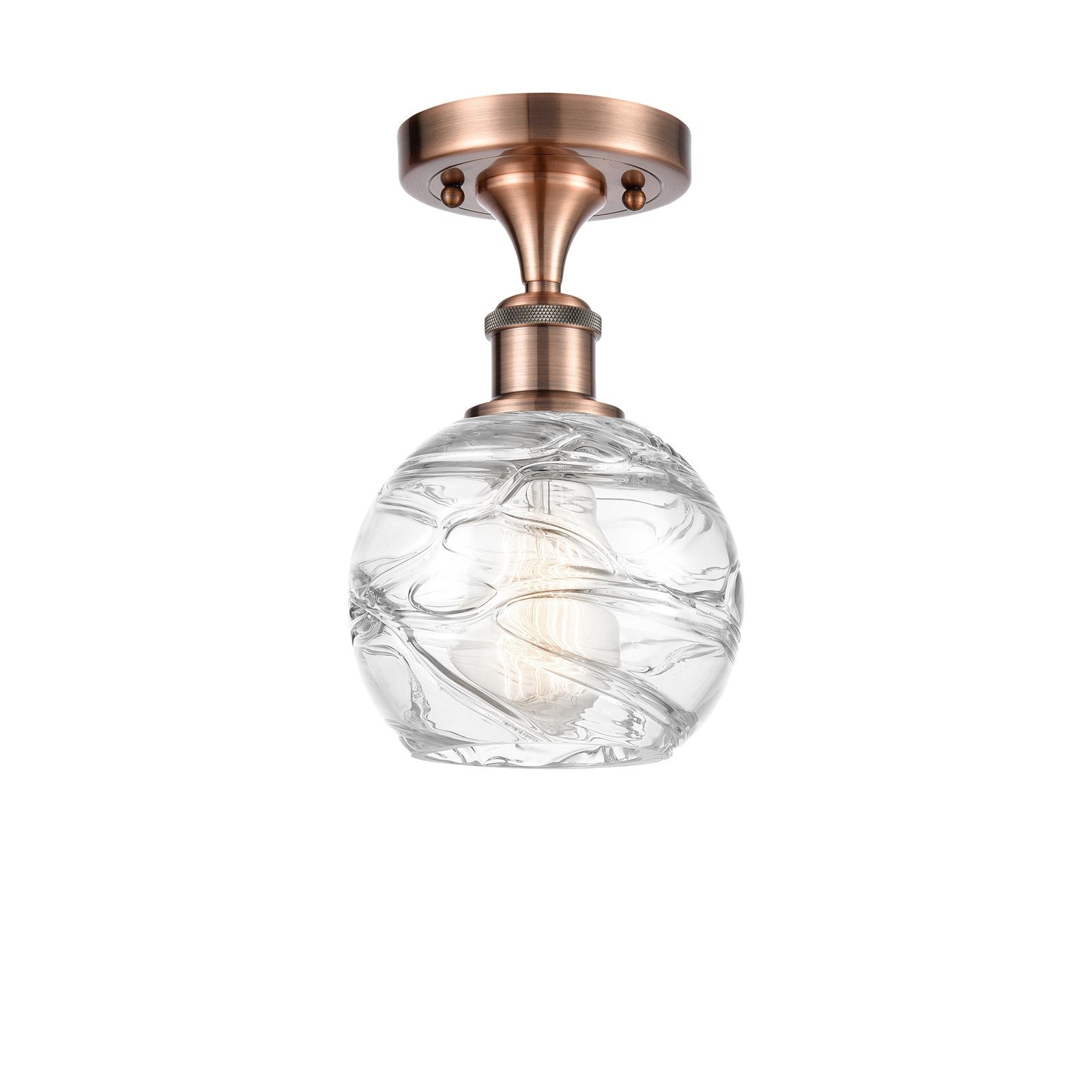 Innovations Athens Deco Swirl 6in 1-Light Semi-Flush | Industrial Antique Copper and Clear Glass | Hallway & Bedroom | Model 516-1C-AC-G1213-6CL