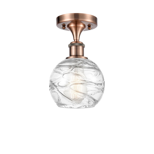 Innovations Athens Deco Swirl 6in 1-Light Semi-Flush | Industrial Antique Copper and Clear Glass | Hallway & Bedroom | Model 516-1C-AC-G1213-6CL