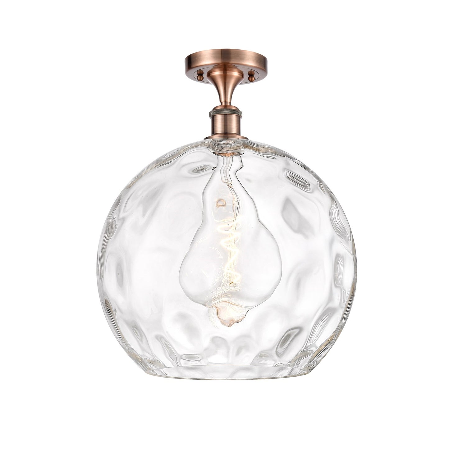 Innovations Athens Water Glass 13in 1-Light LED Semi-Flush | Industrial Antique Copper and Clear Glass | Kitchen | Model 516-1C-AC-G1215-14-LED