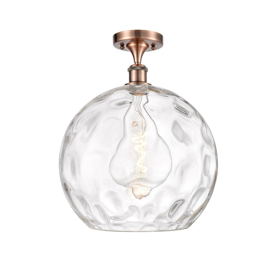 Innovations Athens Water Glass 13in 1-Light LED Semi-Flush | Industrial Antique Copper and Clear Glass | Kitchen | Model 516-1C-AC-G1215-14-LED