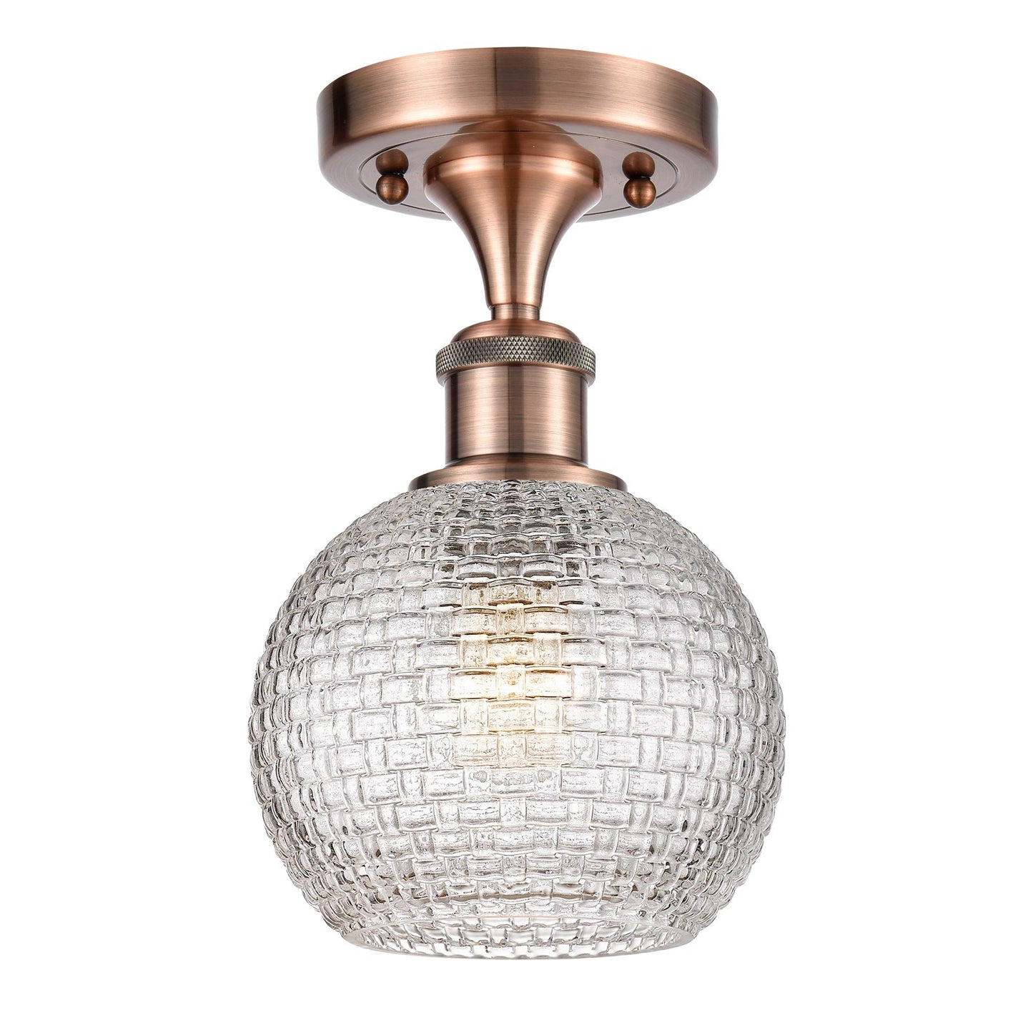 Innovations Athens Basket Weave 6in 1-Light Semi-Flush | Modern Farmhouse Antique Copper and Clear Glass | Hallway | Model 516-1C-AC-G122C-6CL