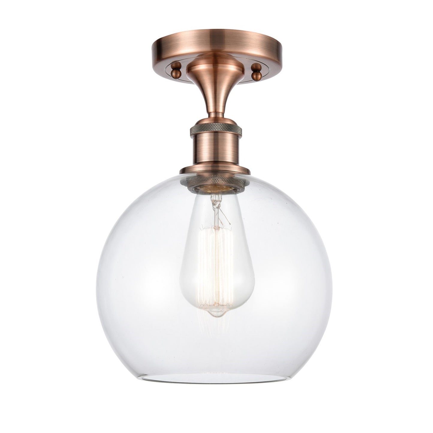 Innovations Athens Basket Weave 8in 1-Light Semi-Flush | Modern Farmhouse Antique Copper and Clear Glass | Hallway | Model 516-1C-AC-G122C-8CL