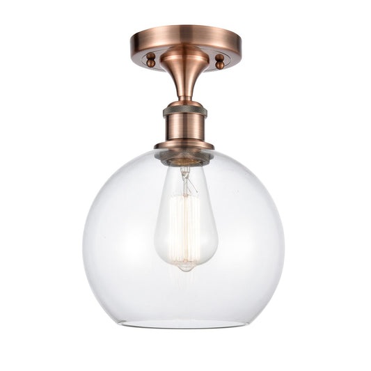 Innovations Athens Basket Weave 8in 1-Light Semi-Flush | Modern Farmhouse Antique Copper and Clear Glass | Hallway | Model 516-1C-AC-G122C-8CL