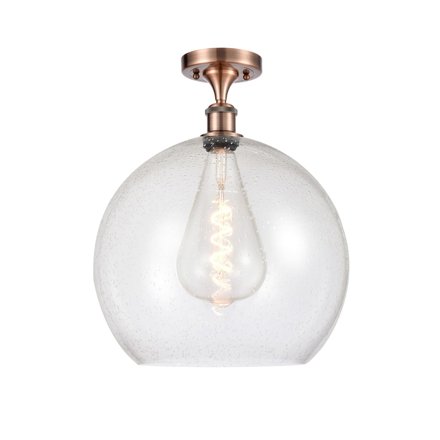 Innovations Athens 14in 1-Light Semi-Flush | Industrial Antique Copper and Seedy Glass | Kitchen & Hallway | Model 516-1C-AC-G124-14-LED