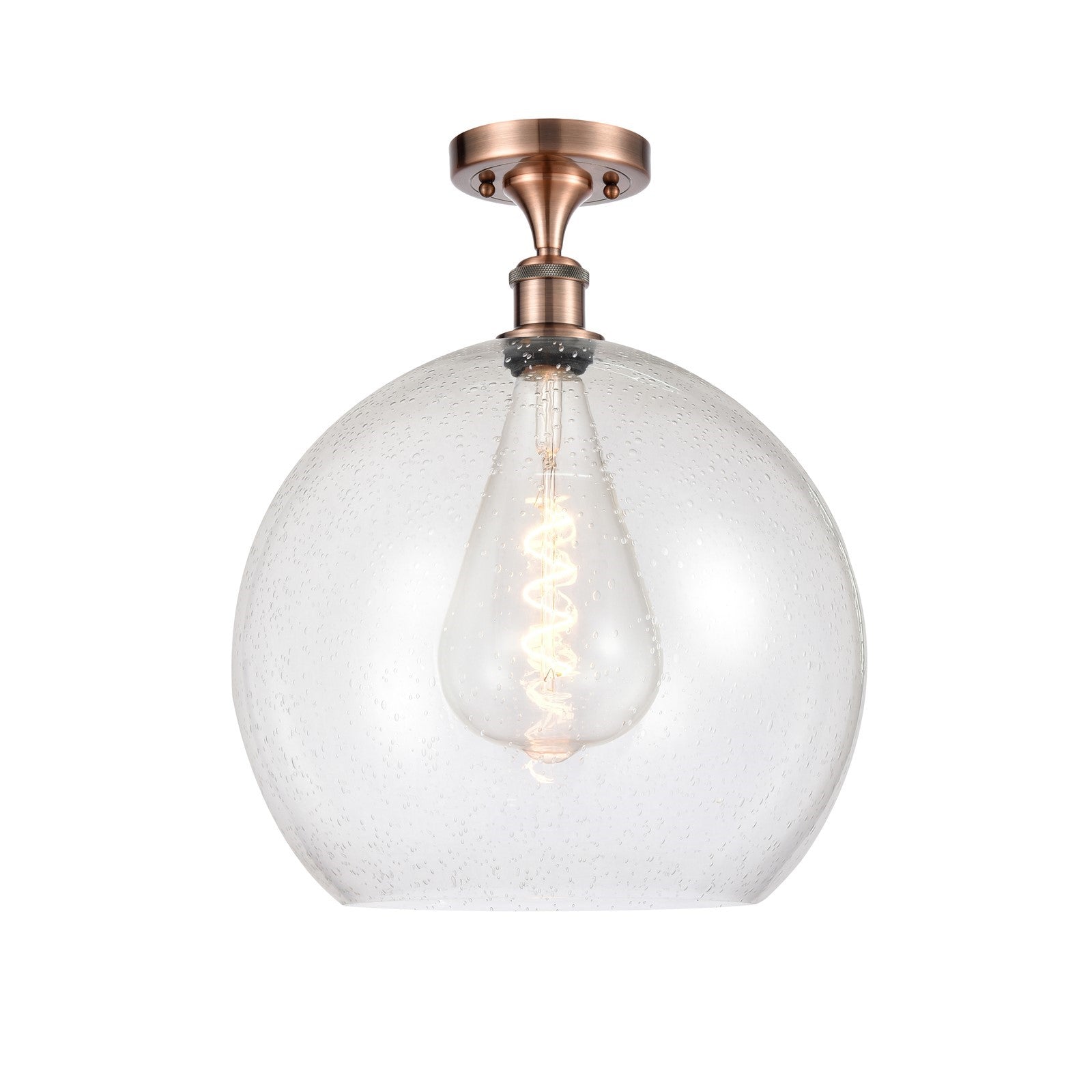 Innovations Athens 14in 1-Light Semi-Flush | Industrial Antique Copper and Seedy Glass | Kitchen & Hallway | Model 516-1C-AC-G124-14-LED