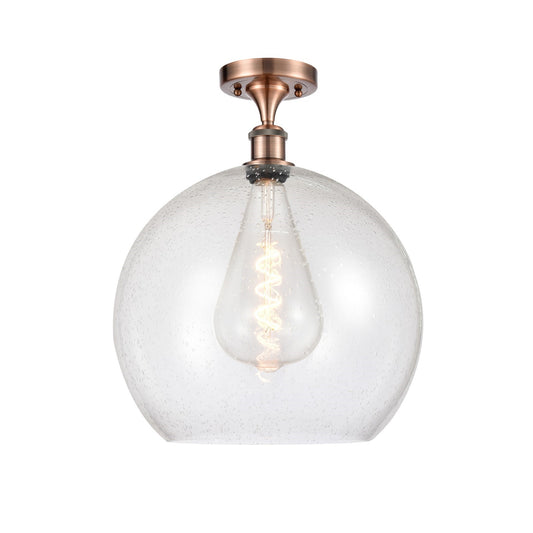 Innovations Athens 14in 1-Light Semi-Flush | Industrial Antique Copper and Seedy Glass | Kitchen & Hallway | Model 516-1C-AC-G124-14-LED