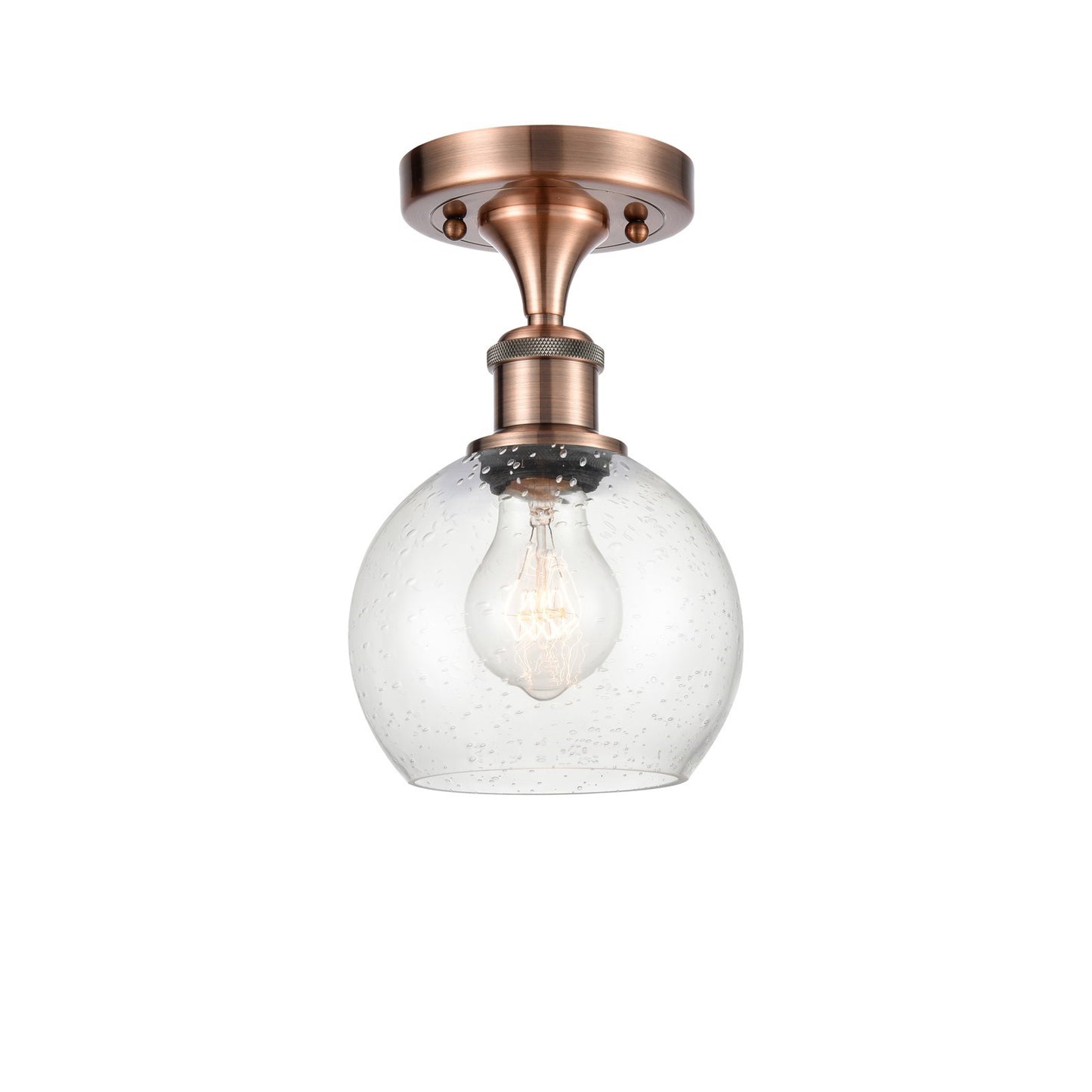Innovations Athens 6in 1-Light Semi-Flush | Industrial Antique Copper and Seedy Glass | Kitchen & Hallway | Model 516-1C-AC-G124-6-LED
