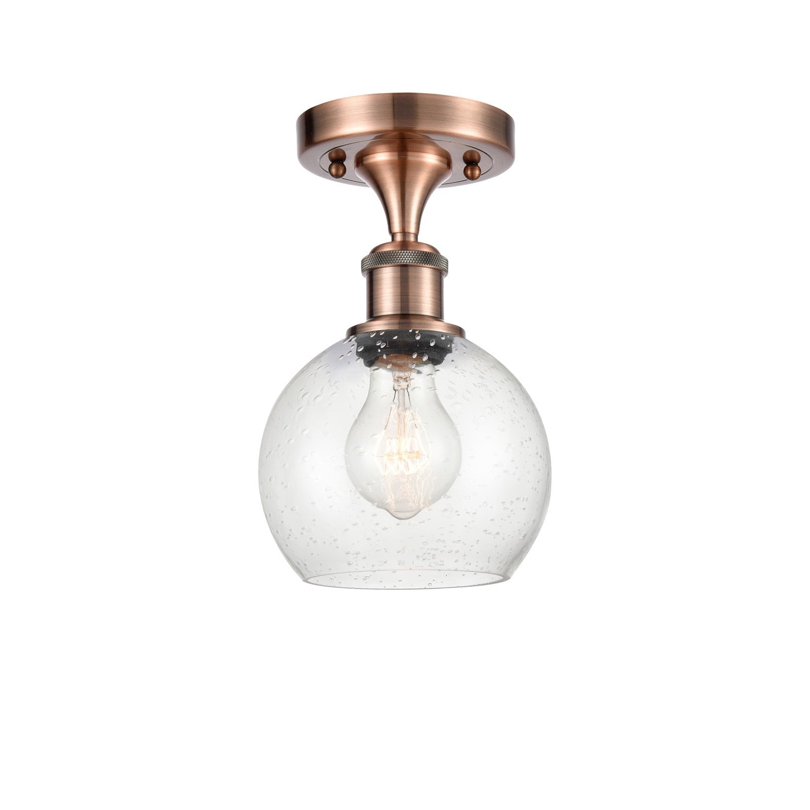 Innovations Athens 6in 1-Light Semi-Flush | Industrial Antique Copper and Seedy Glass | Kitchen & Hallway | Model 516-1C-AC-G124-6-LED