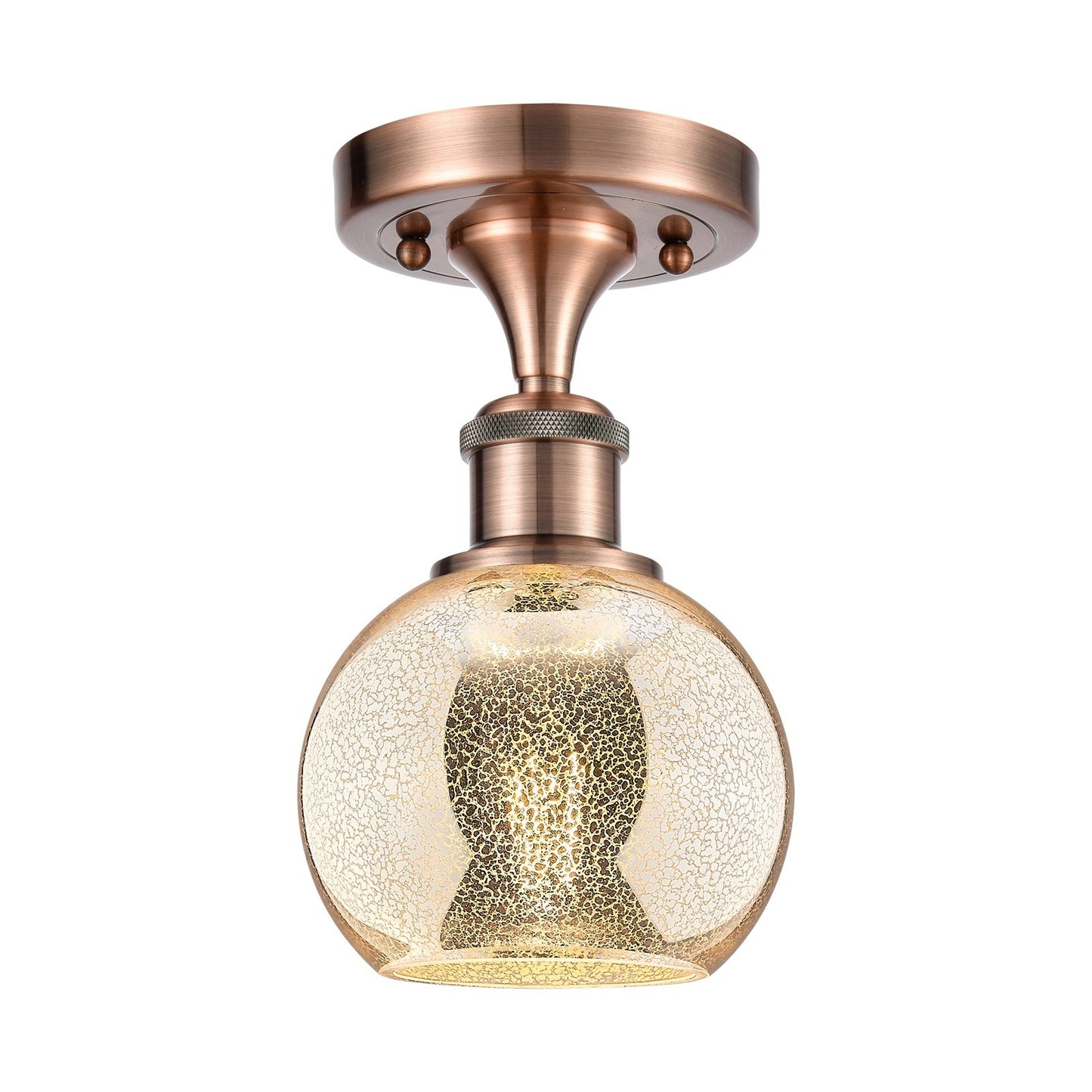 Innovations Athens 6in 1-Light Semi-Flush | Industrial Antique Copper and Mercury Glass | Kitchen & Hallway | Model 516-1C-AC-G128-6