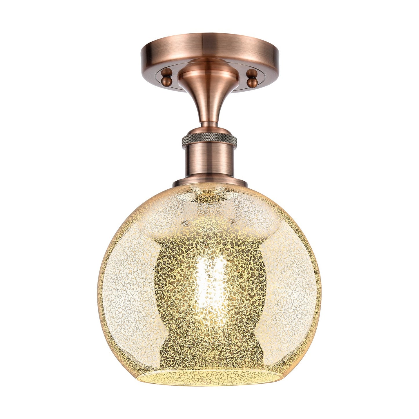 Innovations Athens 8in 1-Light Semi-Flush | Industrial Antique Copper and Mercury Glass | Kitchen & Hallway | Model 516-1C-AC-G128-8