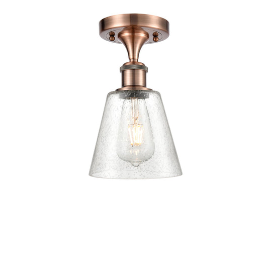 Innovations Caton 6in 1-Light Semi-Flush | Industrial Antique Copper and Frosted Glass | Kitchen & Hallway | 6 x 6 x 9.75 in | Model 516-1C-AC-G454