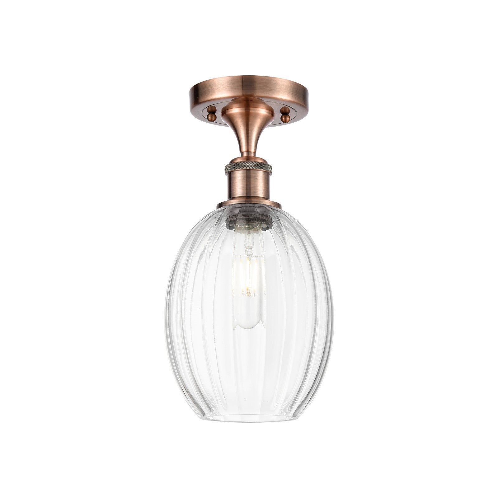 Innovations Preston Bulb 6in 1-Light Semi-Flush | Industrial Antique Copper and Clear Glass | Hallway & Bedroom | Model 516-1C-AC-G459-6CL