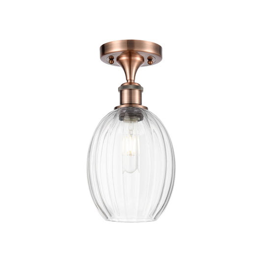 Innovations Preston Bulb 6in 1-Light Semi-Flush | Industrial Antique Copper and Clear Glass | Hallway & Bedroom | Model 516-1C-AC-G459-6CL