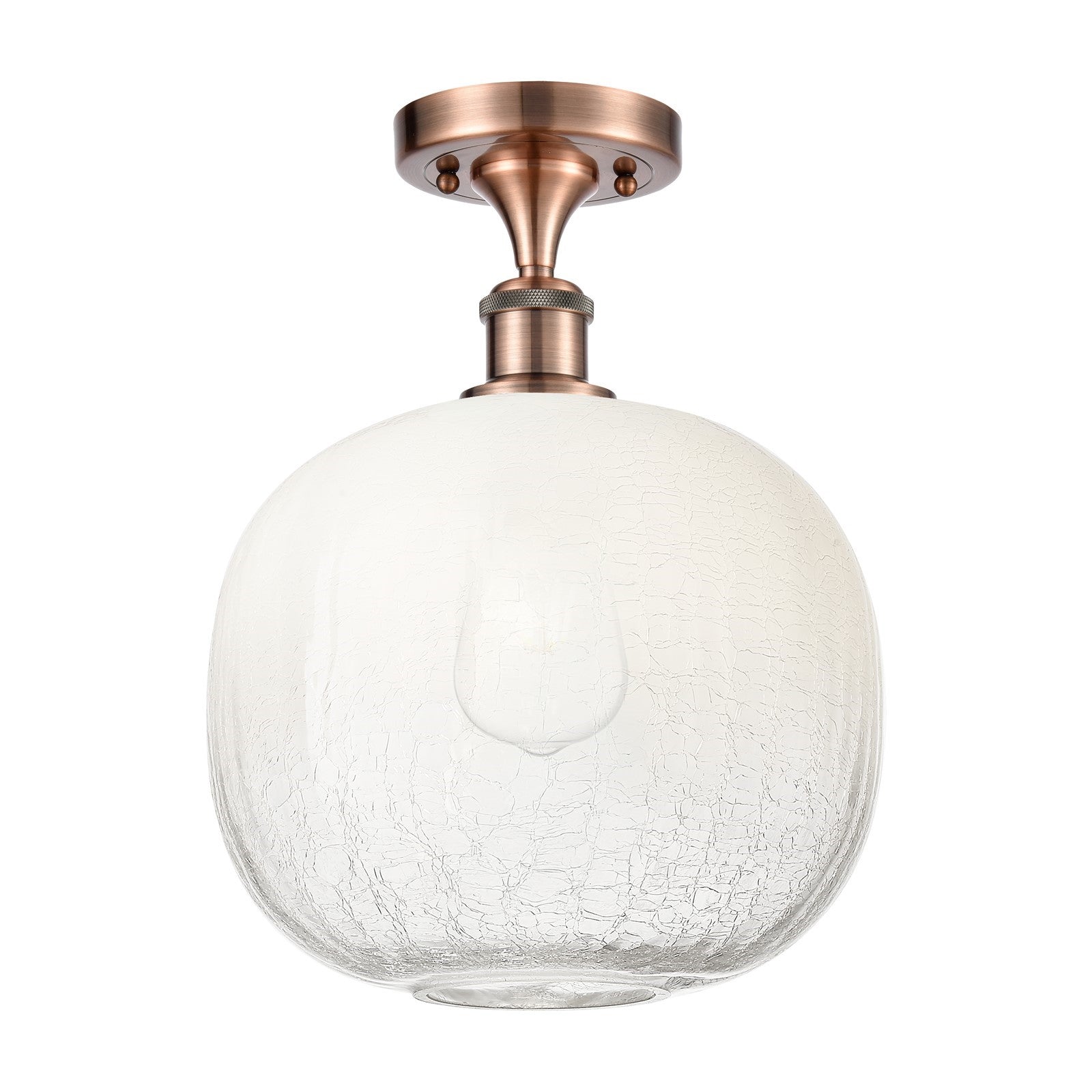 Innovations Brookhaven Sphere 10.5in 1-Light Semi-Flush | Industrial Antique Copper and Opal Glass | Hallway & Entryway | Model 516-1C-AC-G481-10OP