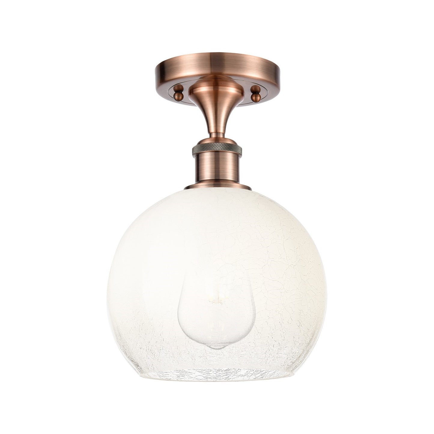Innovations Brookhaven Globe 8in 1-Light Semi-Flush Mount | Industrial Antique Copper and Opal Glass | Entryway & Hallway | Model 516-1C-AC-G483-8OP