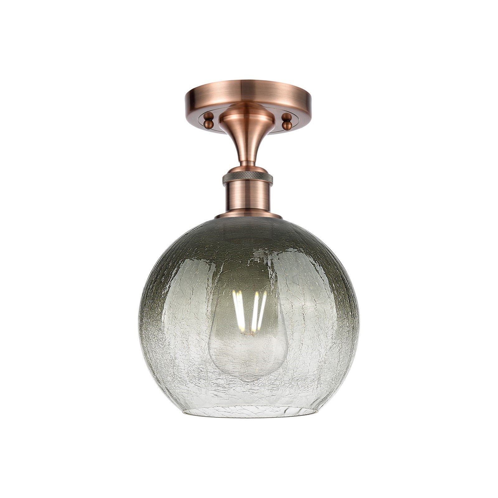 Innovations Brookhaven Globe 8in 1-Light Semi-Flush Mount | Industrial Antique Copper and Slate Glass | Entryway & Hallway | Model 516-1C-AC-G483-8SL